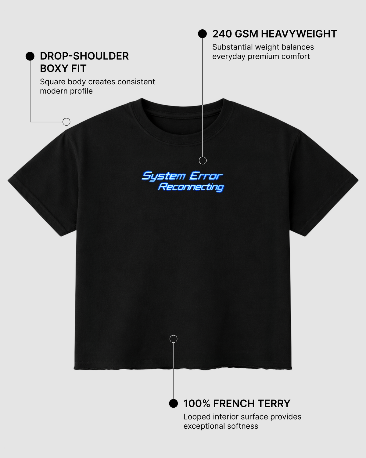 404 Mood Not Found Boxy Fit T-Shirt | 240 GSM French Terry Cotton Black Graphic Tee