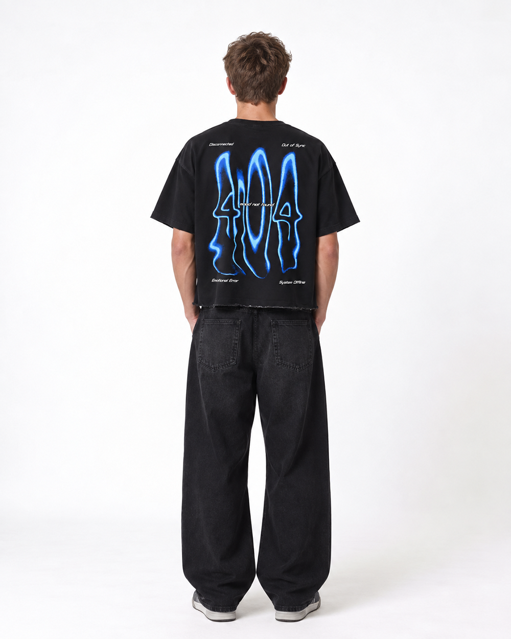 404 Mood Not Found Boxy Fit T-Shirt | 240 GSM French Terry Cotton Black Graphic Tee
