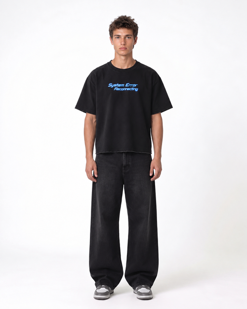 404 Mood Not Found Black Boxy Fit T-Shirt | 240 GSM French Terry Cotton Graphic Tee
