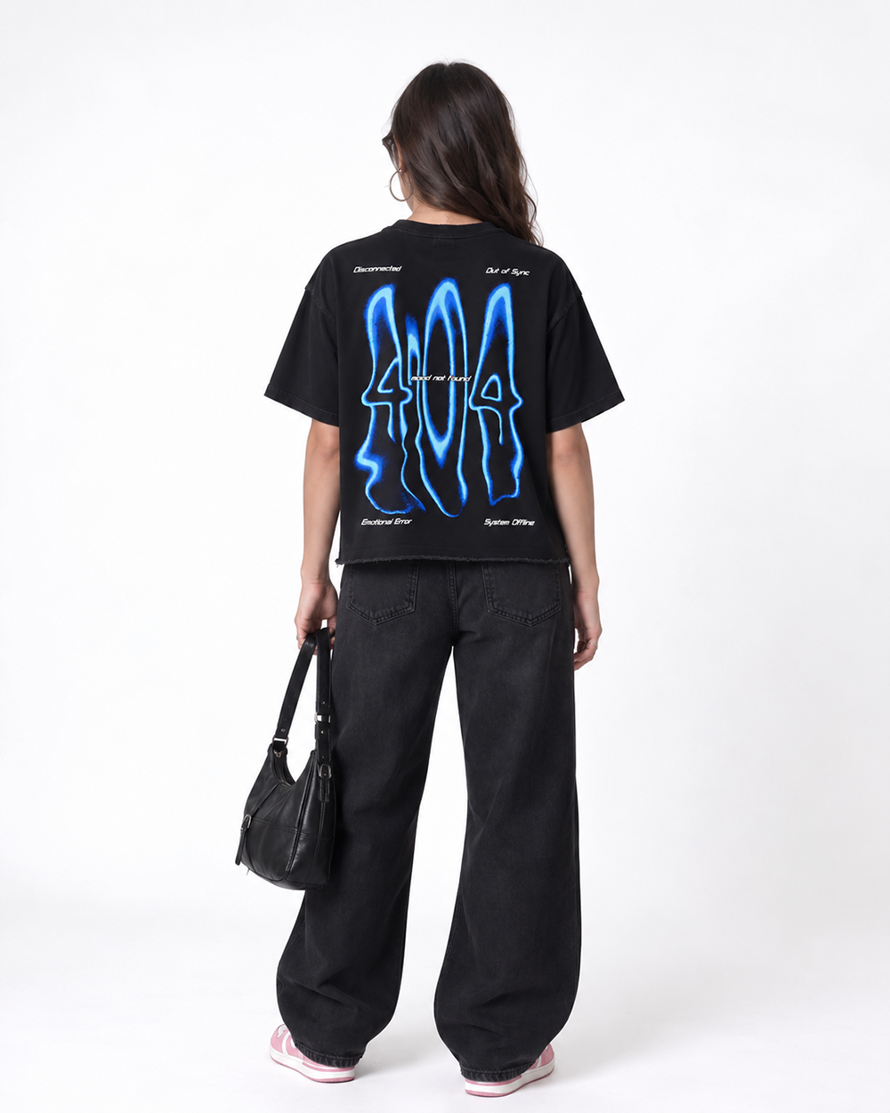 404 Mood Not Found Boxy Fit T-Shirt | 240 GSM French Terry Cotton Black Graphic Tee