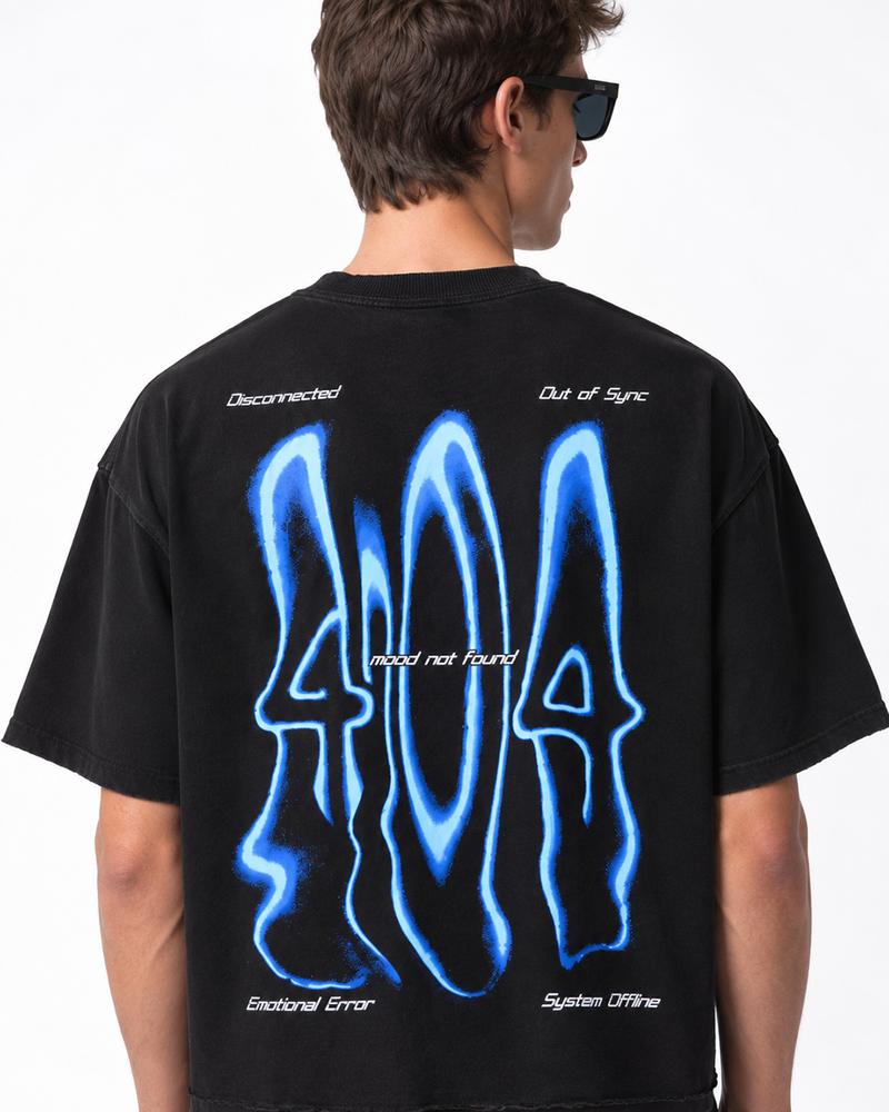 404 Mood Not Found Boxy Fit T-Shirt | 240 GSM French Terry Cotton Black Graphic Tee