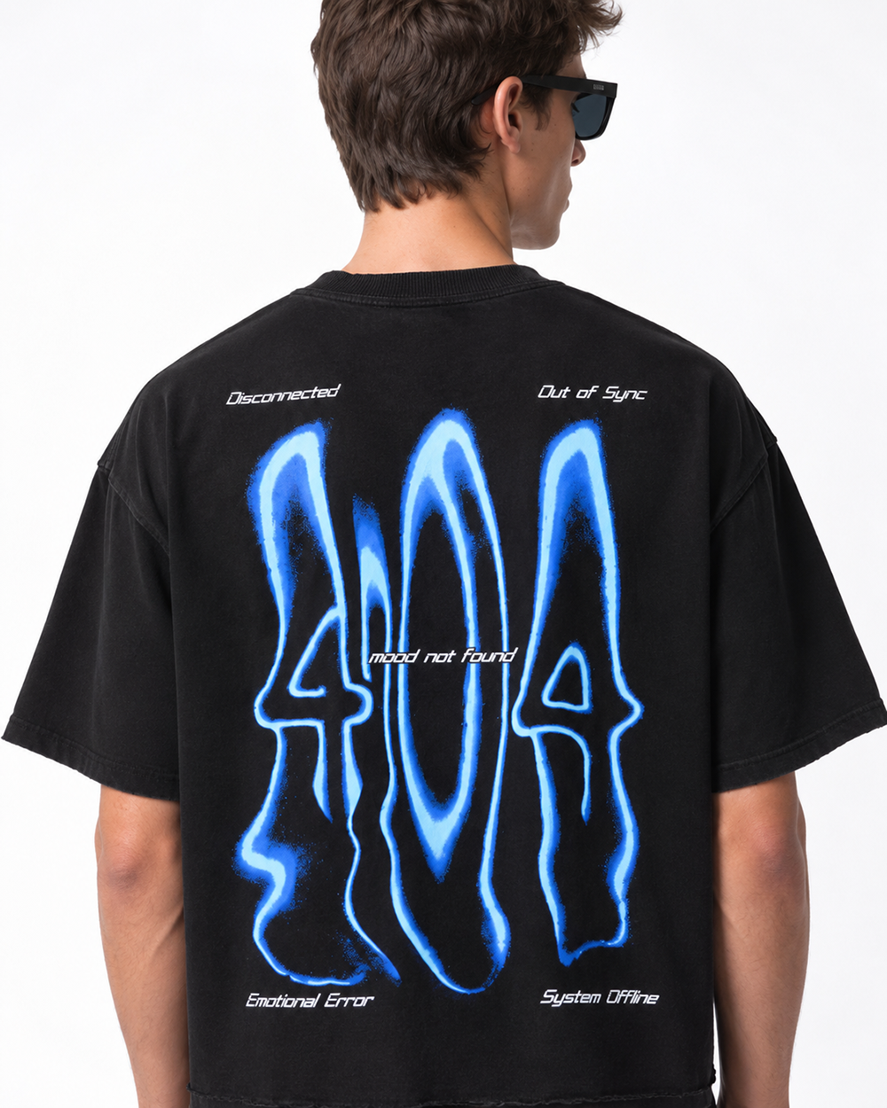 404 Mood Not Found Boxy Fit T-Shirt | 240 GSM French Terry Cotton Black Graphic Tee