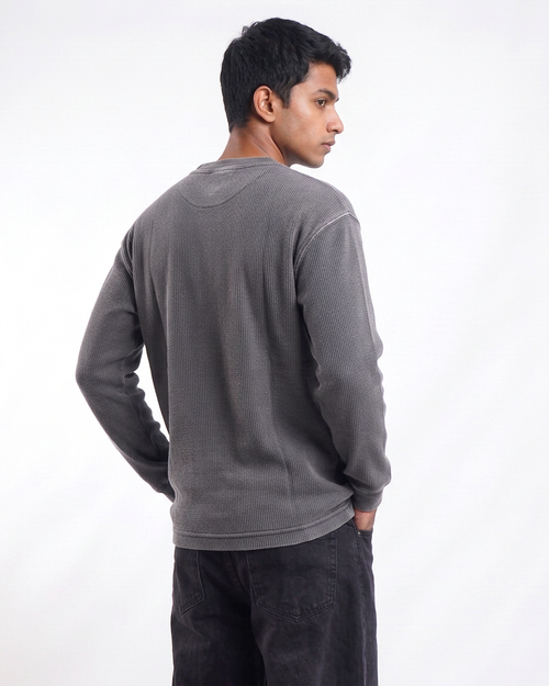 Acid Wash Waffle Knit Oversized Full-Sleeve T-Shirt | 240 GSM Waffle Knit Cotton Oversized Tee