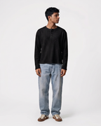 Black Henley Waffle Knit T-Shirt | 240 GSM Waffle Knit Cotton Henley Tee