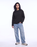 Black Waffle Knit Oversized Full-Sleeve T-Shirt | 240 GSM Cotton Waffle Knit Tee