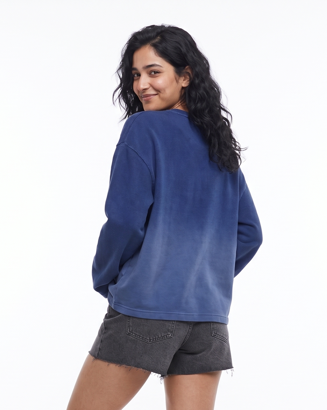 Blue Ombré Waffle Knit Oversized Full-Sleeve T-Shirt | 240 GSM Cotton Waffle Knit Tee