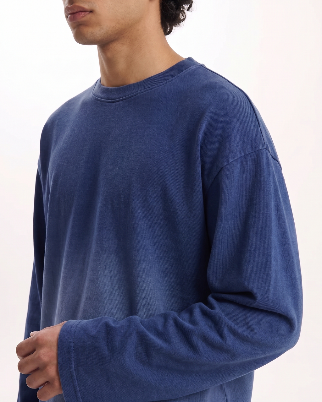 Blue Ombré Waffle Knit Oversized Full-Sleeve T-Shirt | 240 GSM Cotton Waffle Knit Tee