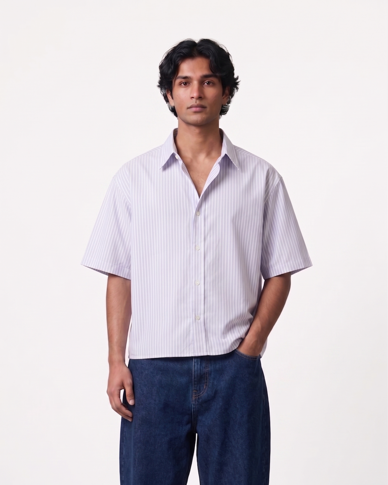 Blue Striped Oxford Boxy Shirt | 160 GSM Cotton Oxford Stripe Shirt