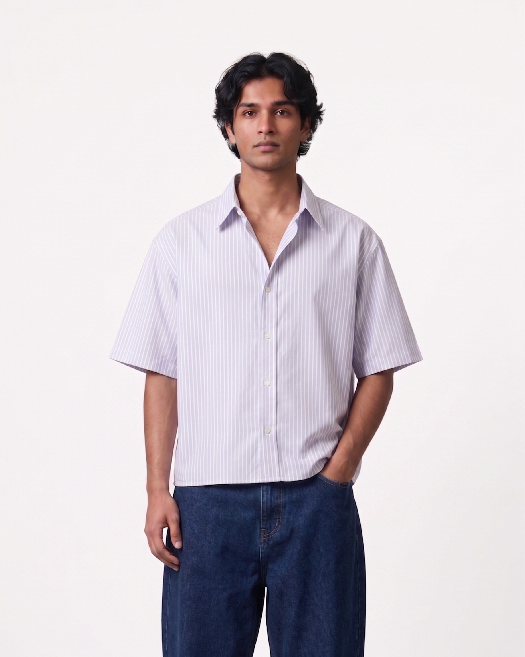 Blue Striped Oxford Boxy Shirt | 160 GSM Cotton Oxford Stripe Shirt