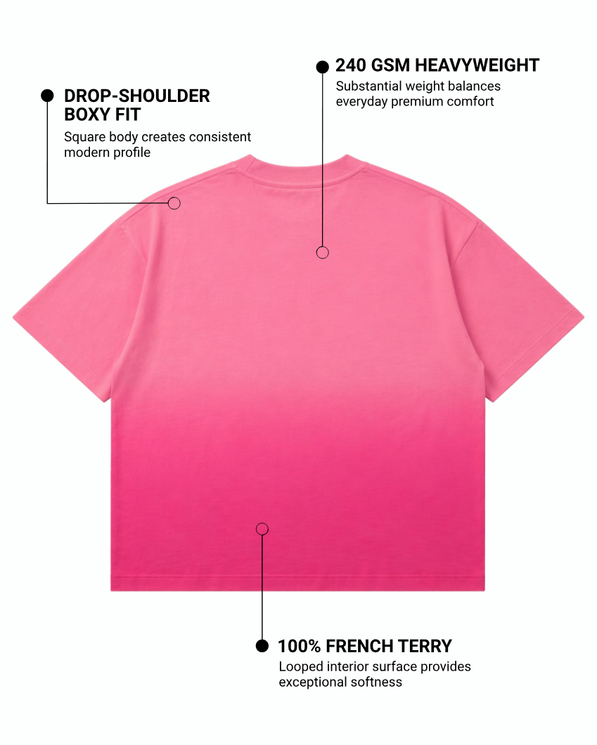 Bookaholic Boxy Fit T-Shirt | 240 GSM French Terry Pink Sunfade Ombré Wash Graphic Tee