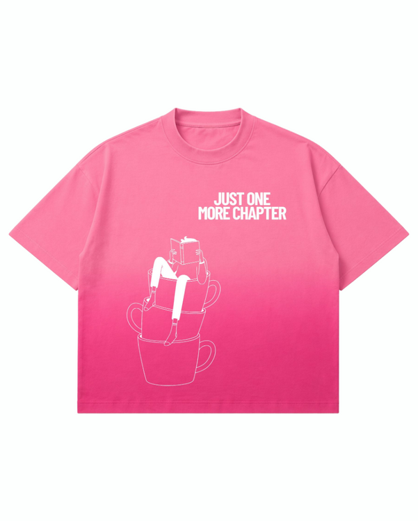 Bookaholic Boxy Fit T-Shirt | 240 GSM French Terry Pink Sunfade Ombré Wash Graphic Tee