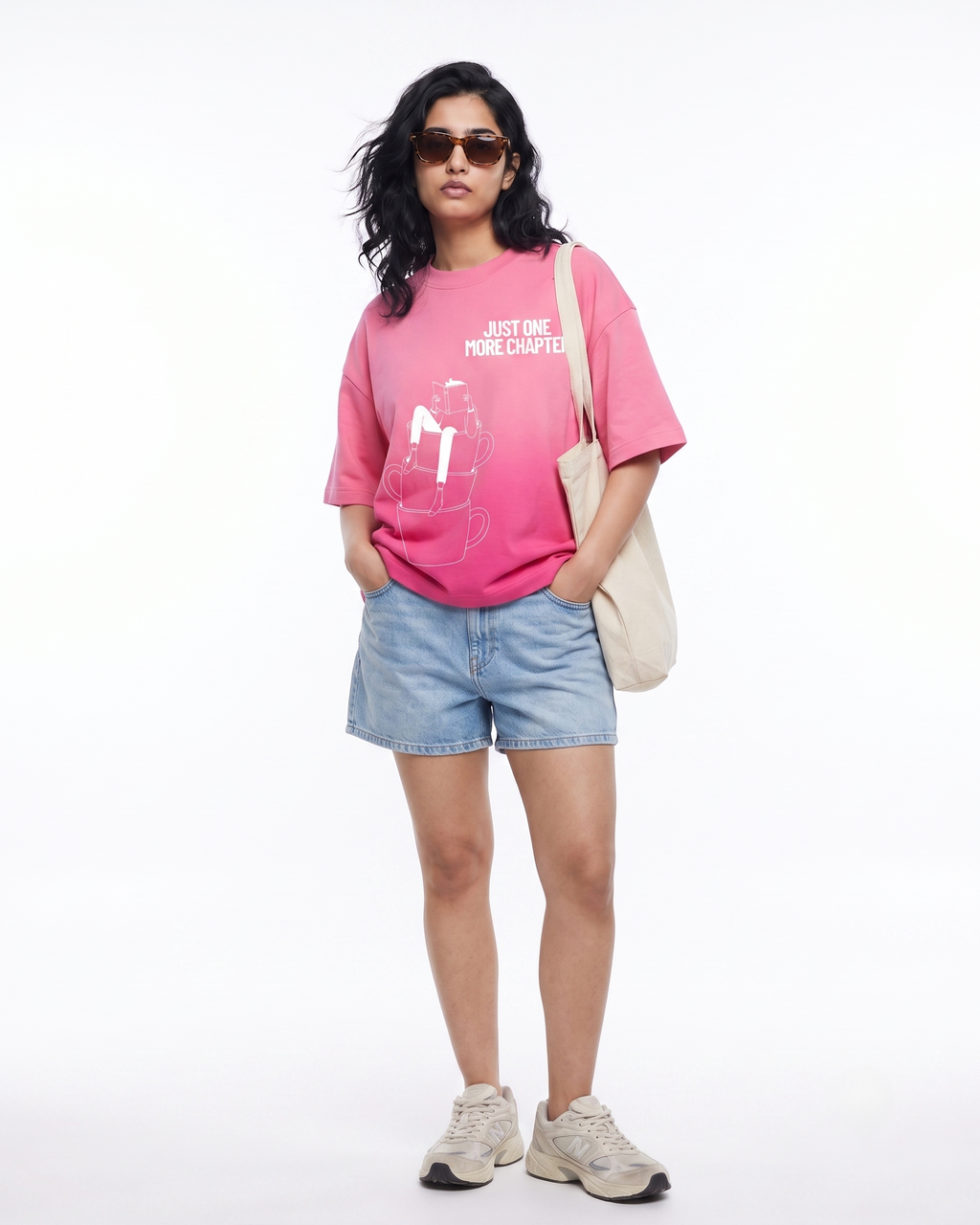 Bookaholic Boxy Fit T-Shirt | 240 GSM French Terry Pink Sunfade Ombré Wash Graphic Tee