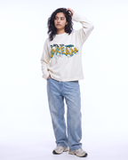 Dare to Dream Off-White Waffle Knit Oversized Full-Sleeve T-Shirt | 240 GSM Cotton Graphic Tee
