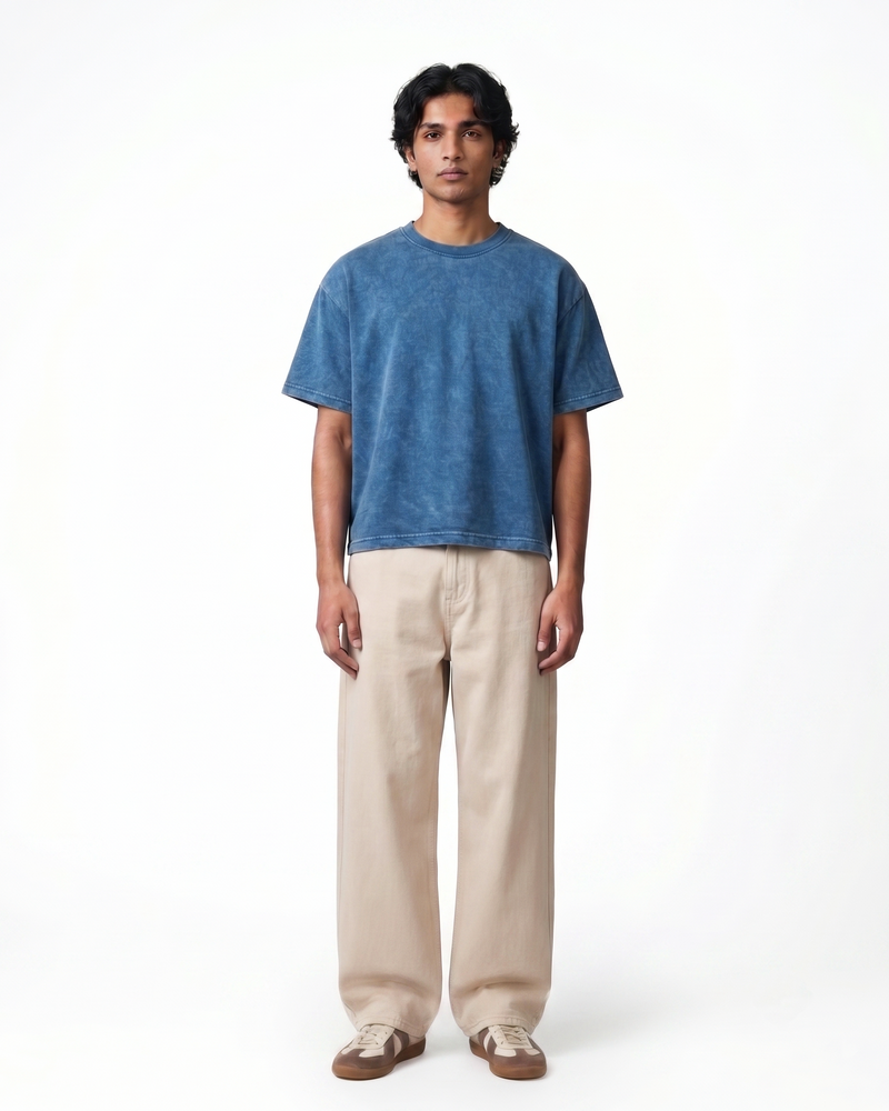 Denim Wash Boxy Fit T-Shirt | 240 GSM French Terry Cotton Boxy Fit Tee