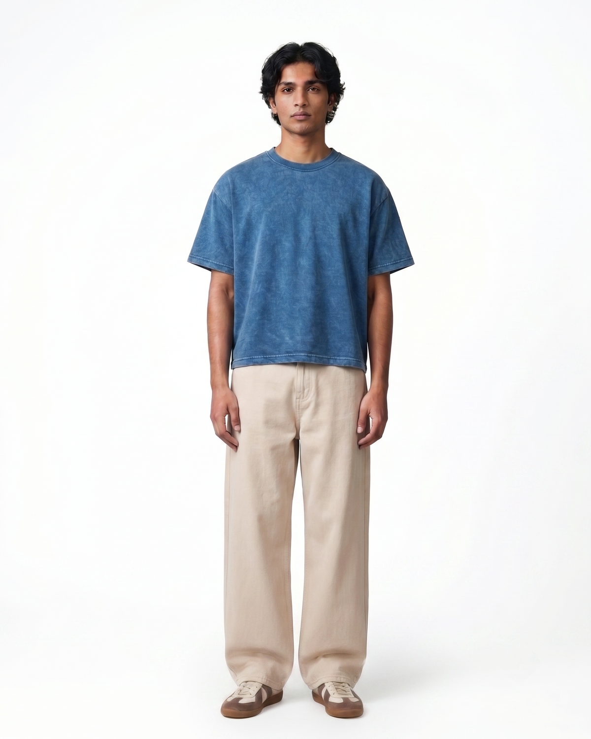 Denim Wash Boxy Fit T-Shirt | 240 GSM French Terry Cotton Boxy Fit Tee