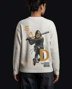 Destroy the Sadness Tee | 240 GSM Off-White Oversized Full-Sleeve Cotton Waffle Knit Graphic Tee