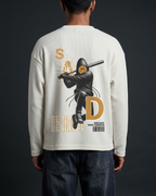 Destroy the Sadness Tee | 240 GSM Off-White Oversized Full-Sleeve Cotton Waffle Knit Graphic Tee
