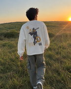 Destroy the Sadness Tee | 240 GSM Off-White Oversized Full-Sleeve Cotton Waffle Knit Graphic Tee