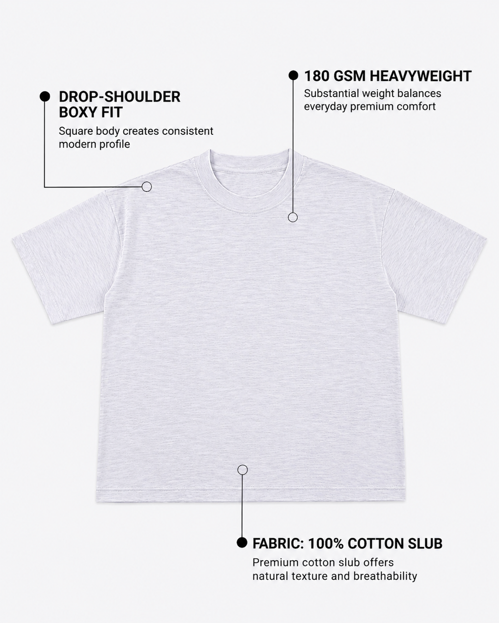 Dusty White Boxy Slub T-Shirt | 180 GSM Cotton Slub Boxy Fit Tee