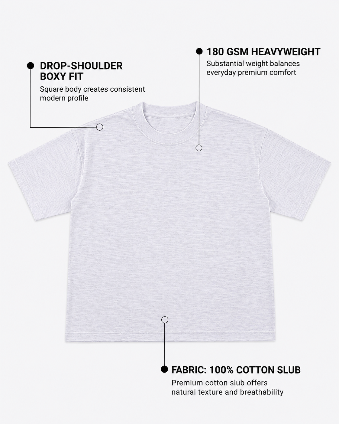 Dusty White Boxy Slub T-Shirt | 180 GSM Cotton Slub Boxy Fit Tee