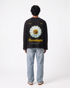 Serendipity Black Waffle Knit Oversized Full-Sleeve T-Shirt | 240 GSM Cotton Graphic Tee