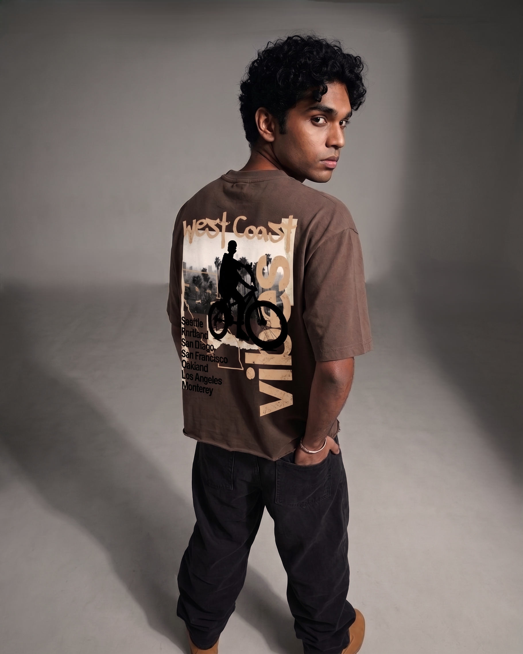West Coast Vibes Brown Graphic Boxy Fit T-Shirt | 240 GSM French Terry Brown Graphic Tee