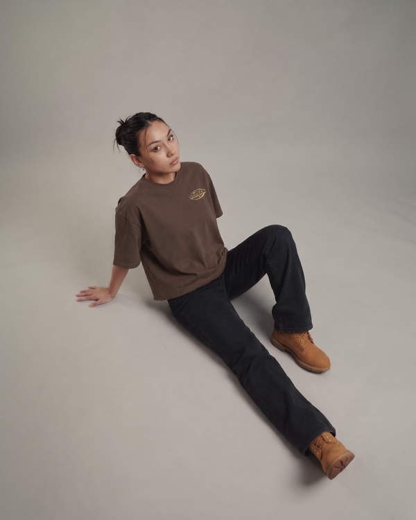 West Coast Vibes Brown Graphic Boxy Fit T-Shirt | 240 GSM French Terry Brown Graphic Tee