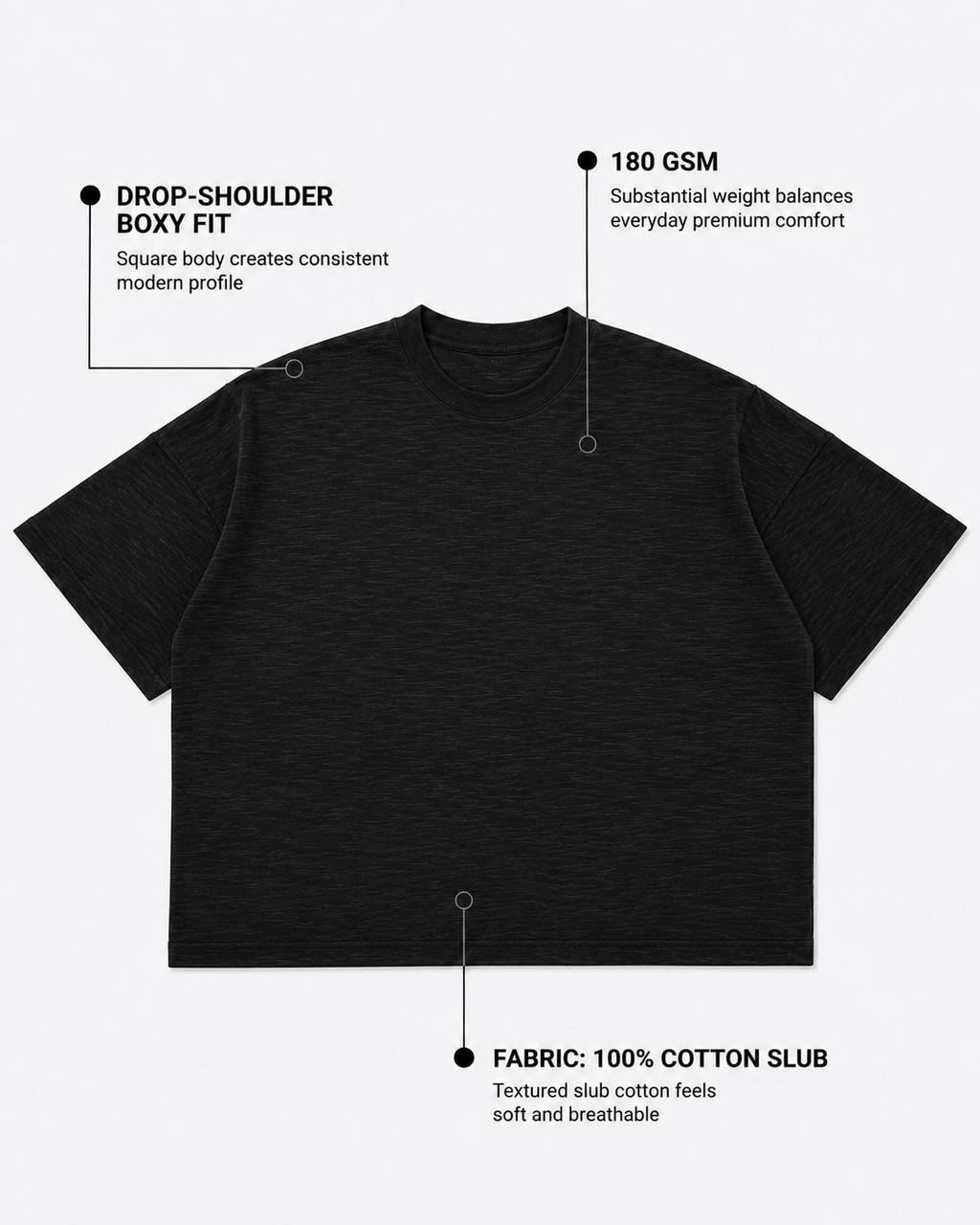 Graphite Boxy Slub T-Shirt | 180 GSM Cotton Slub Boxy Fit Tee