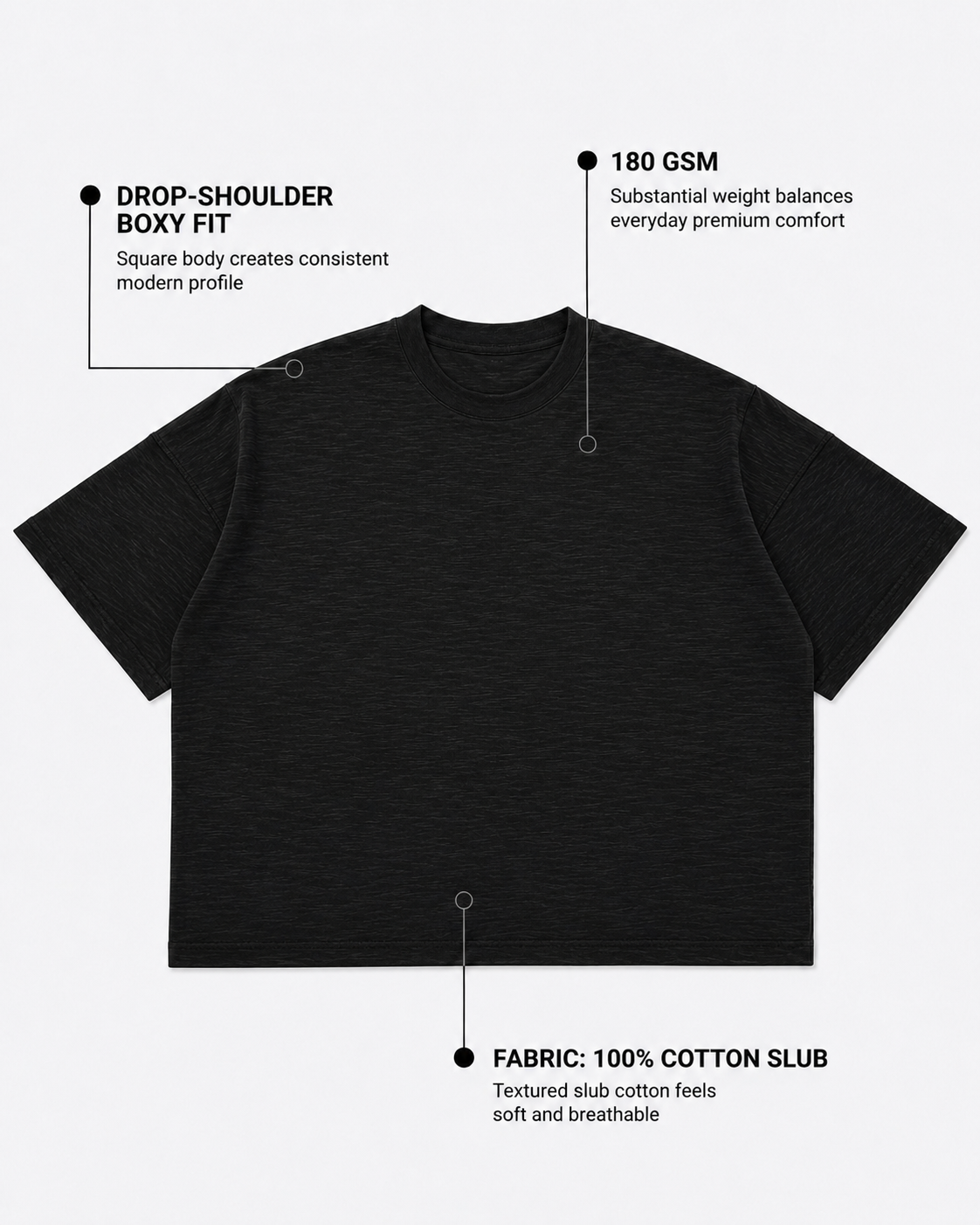 Graphite Boxy Slub T-Shirt | 180 GSM Cotton Slub Boxy Fit Tee