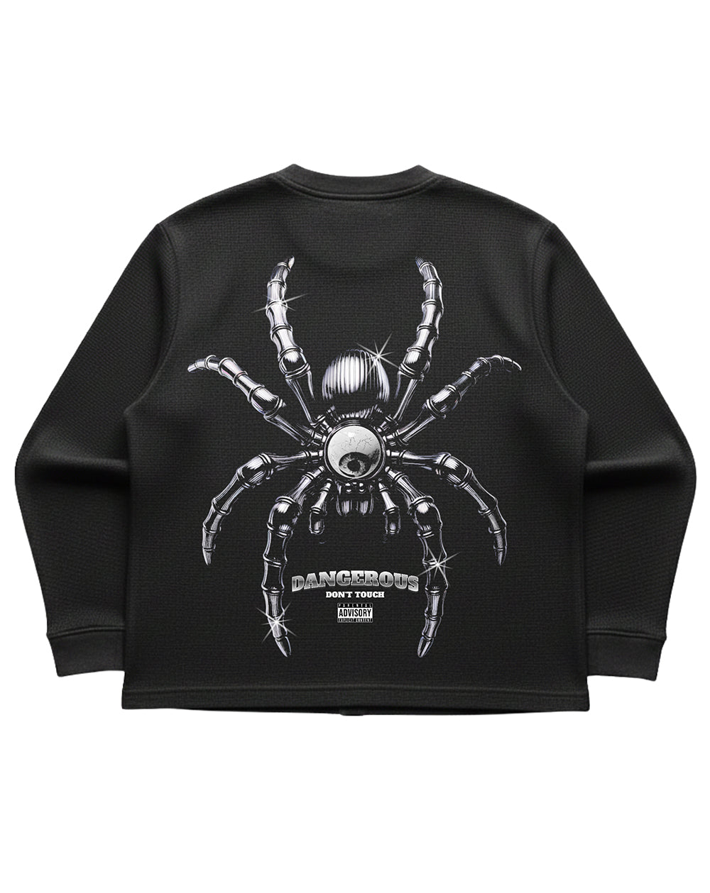 Look Quiet Spider Tee | 240 GSM Cotton Waffle Knit Black Oversized Full-Sleeve Graphic Tee