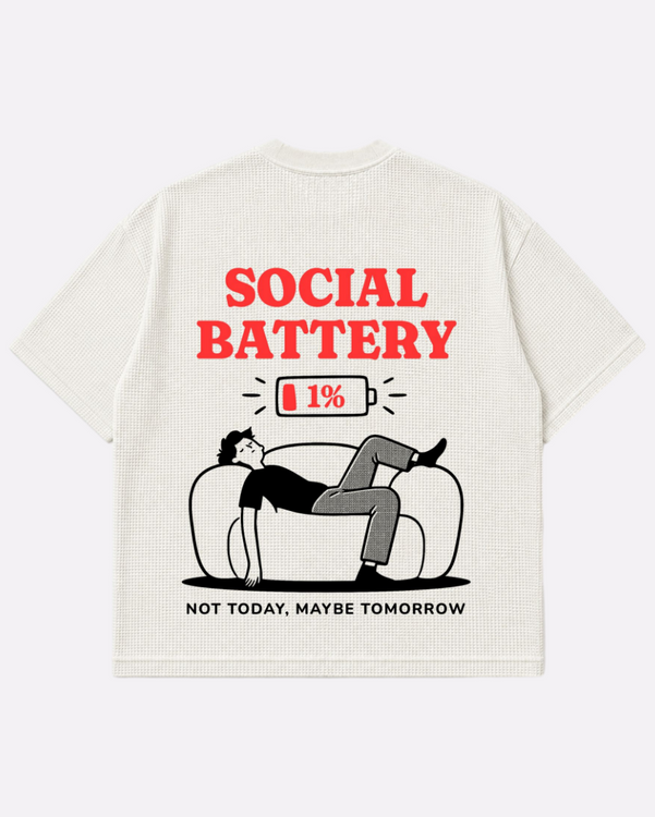 Low Energy Boxy Fit T-Shirt | 240 GSM Waffle Knit Off-White Graphic Tee