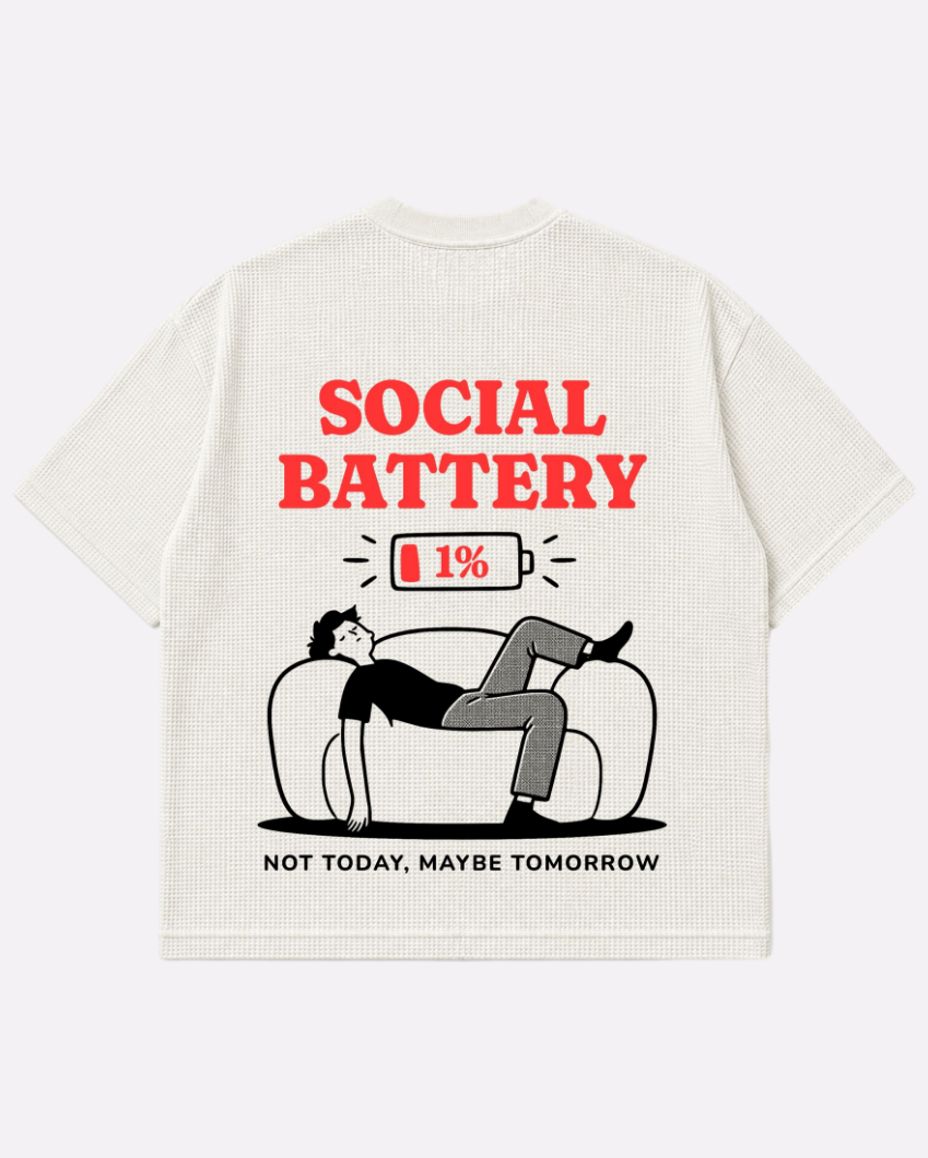 Low Energy Boxy Fit T-Shirt | 240 GSM Waffle Knit Off-White Graphic Tee