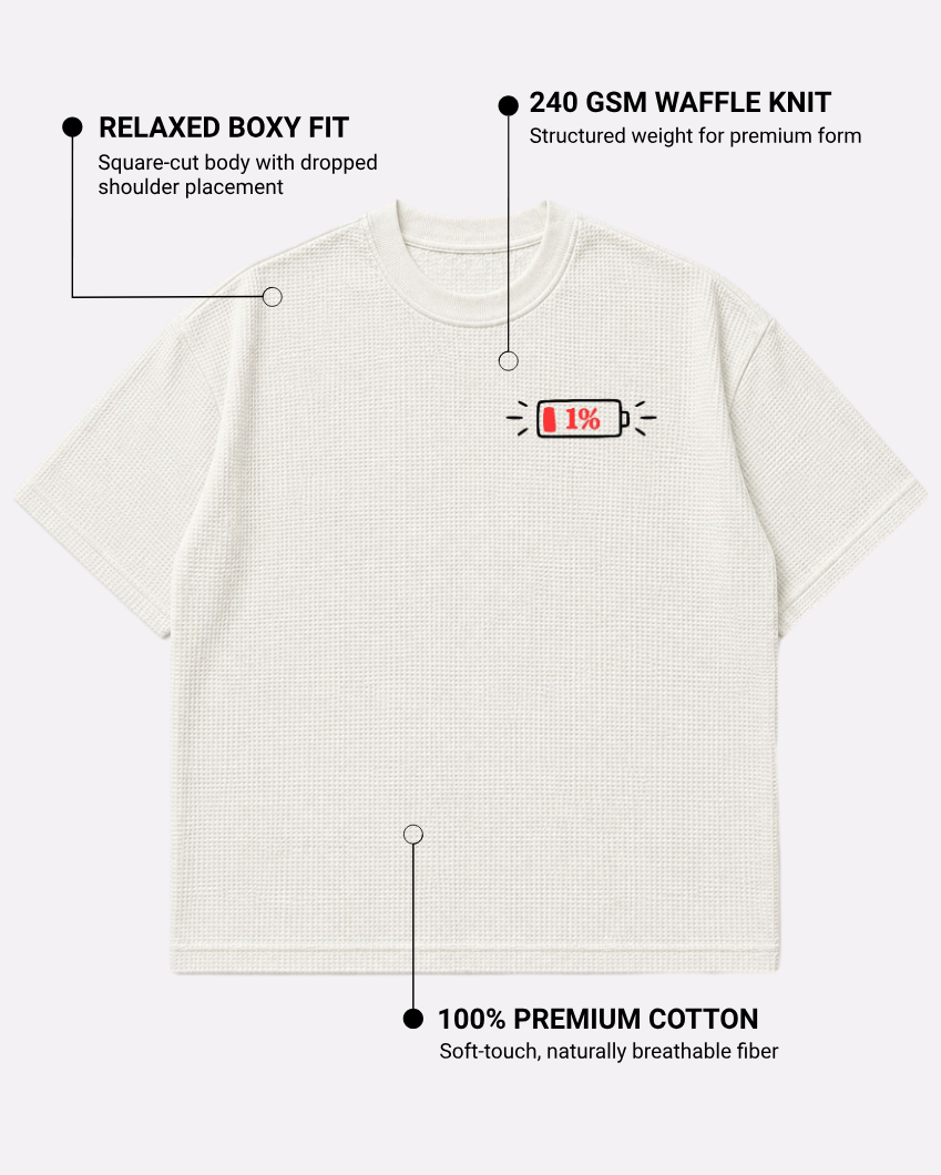 Low Energy Boxy Fit T-Shirt | 240 GSM Waffle Knit Off-White Graphic Tee