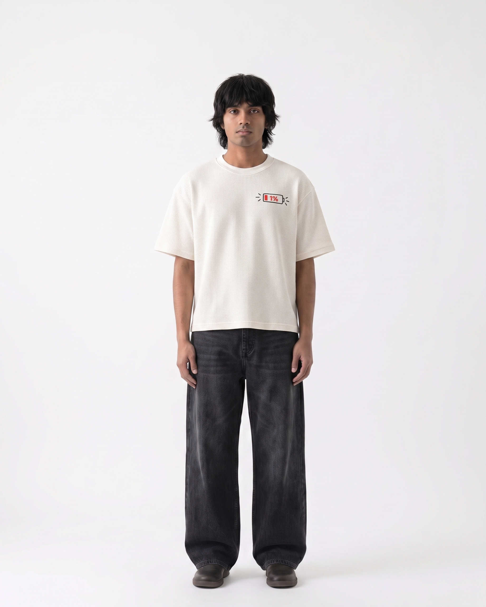 Low Energy Boxy Fit T-Shirt | 240 GSM Waffle Knit Off-White Graphic Tee