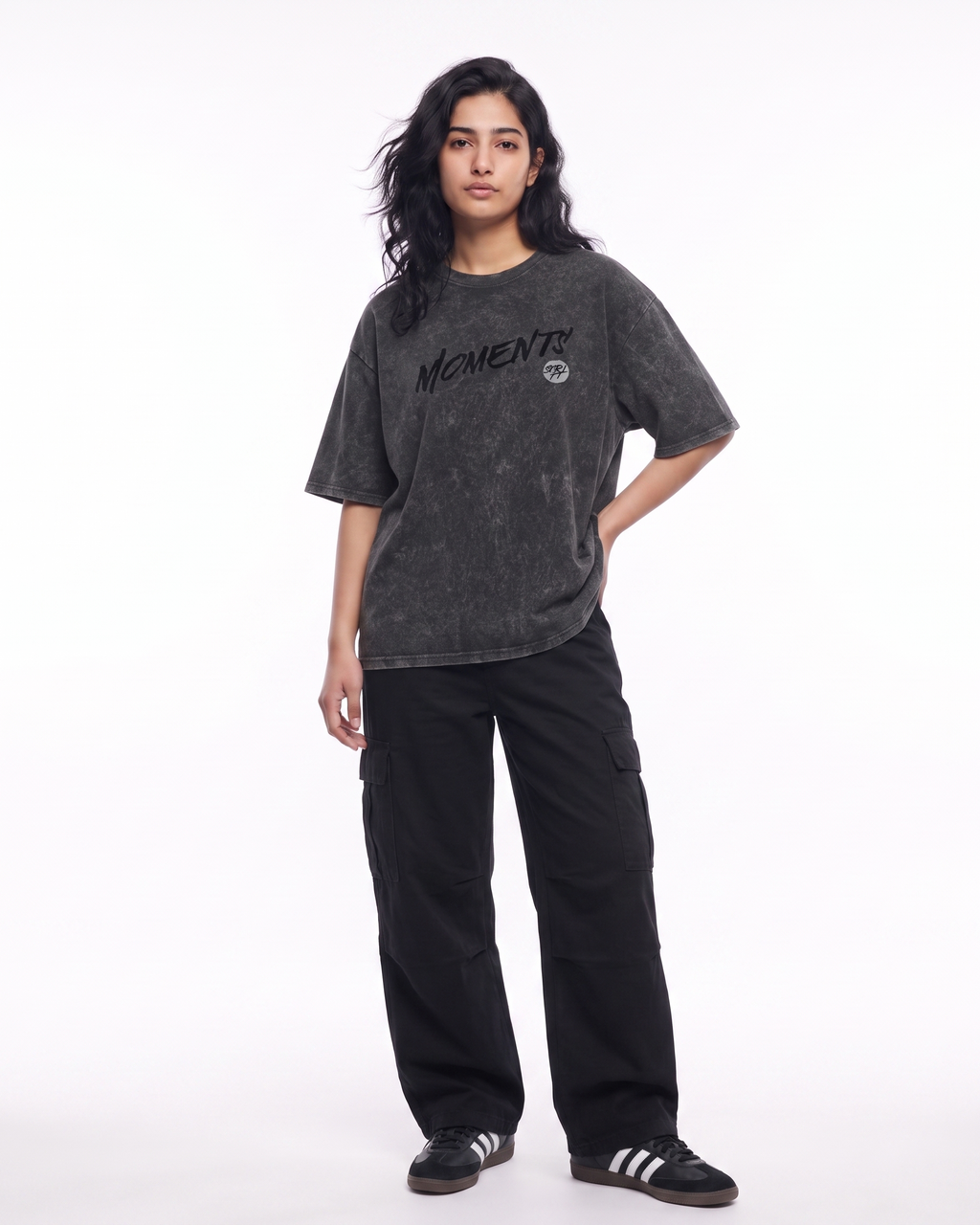 Mindful Moments Acid Wash Oversized T-Shirt | 240 GSM French Terry Cotton Graphic Tee