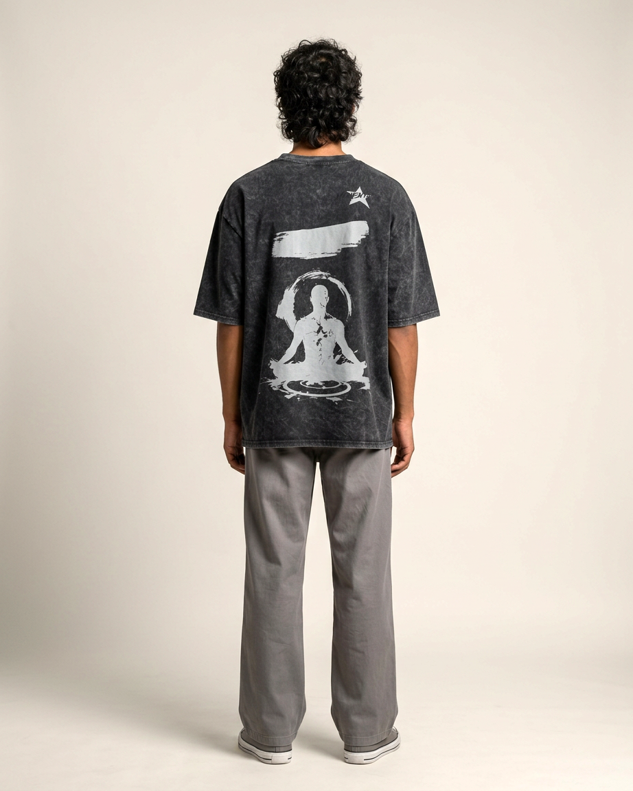 Mindful Moments Acid Wash Oversized T-Shirt | 240 GSM French Terry Cotton Graphic Tee