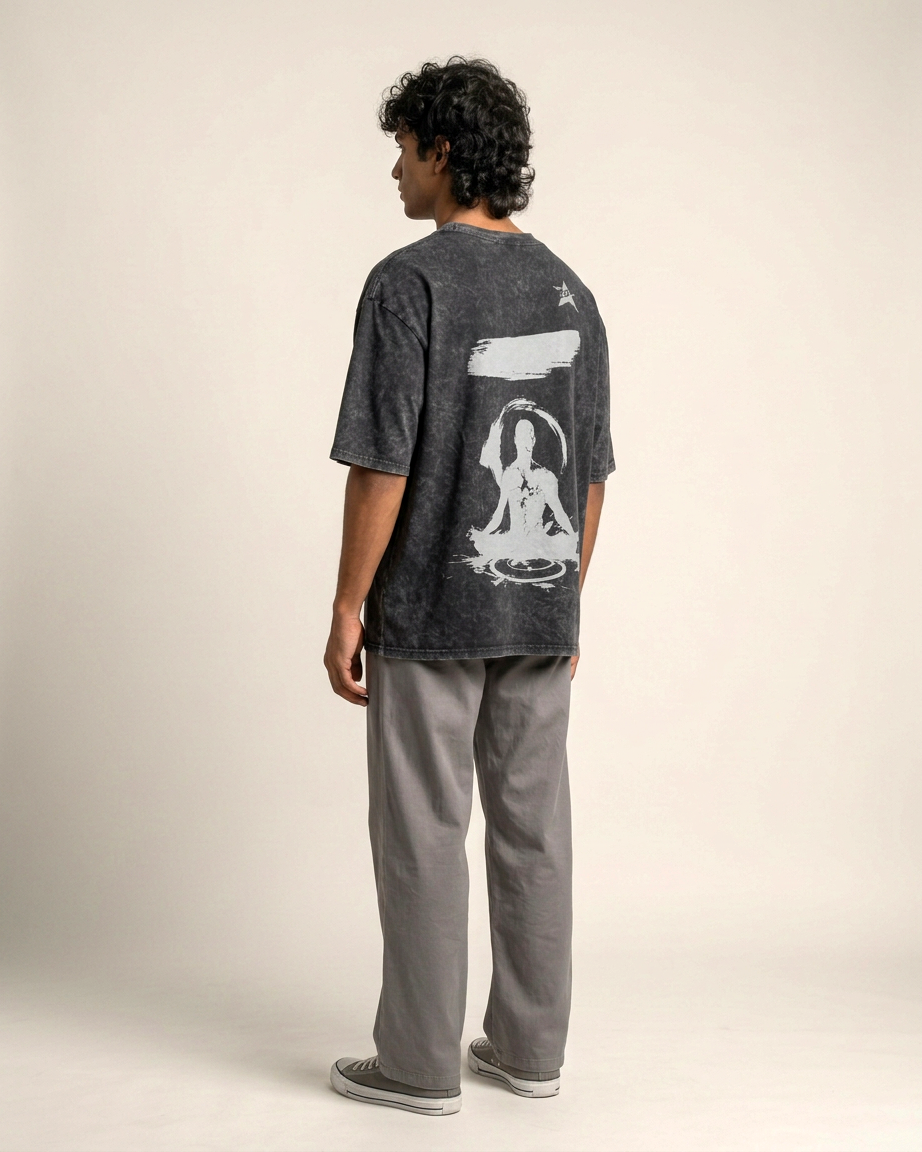 Mindful Moments Acid Wash Oversized T-Shirt | 240 GSM French Terry Cotton Graphic Tee