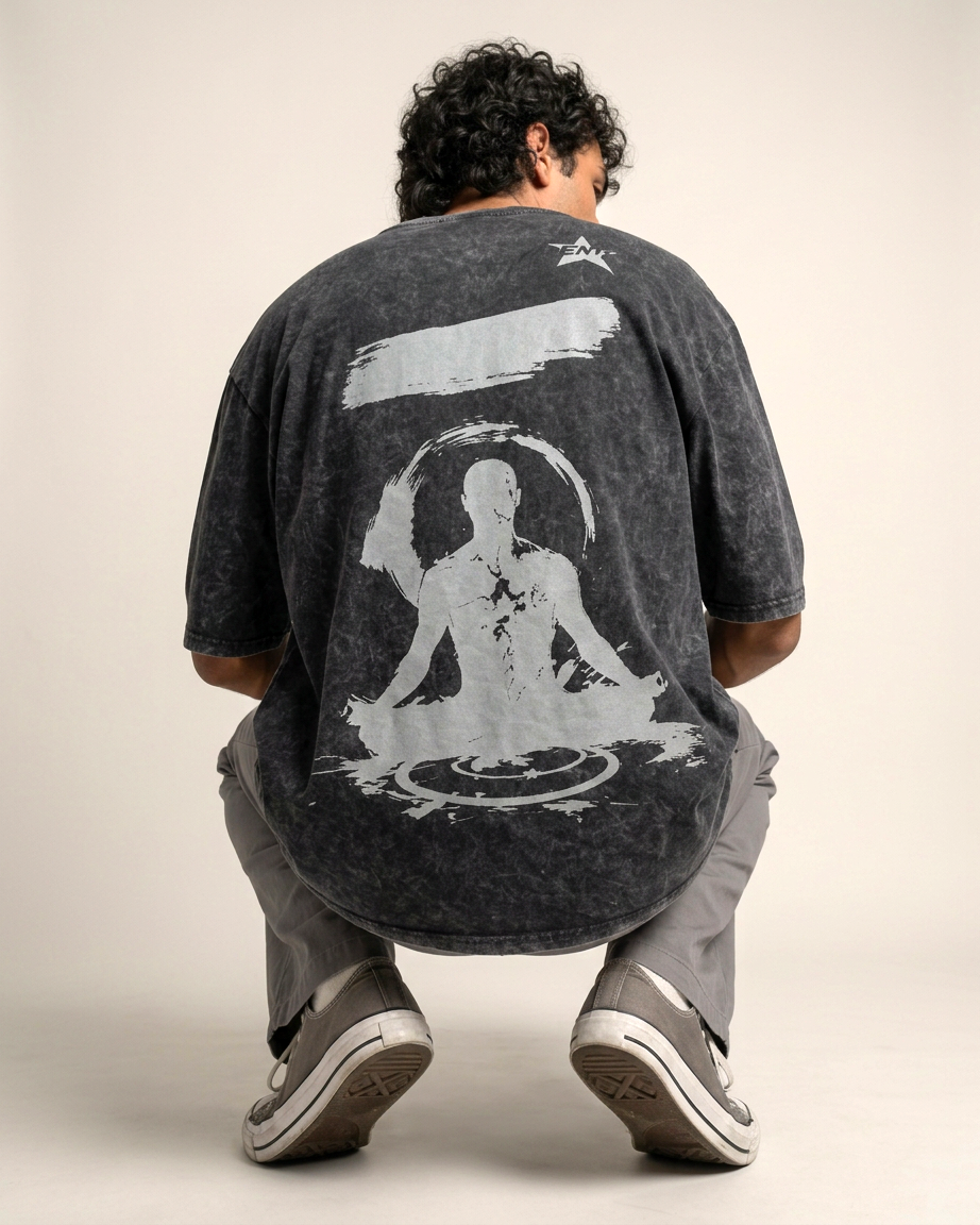 Mindful Moments Acid Wash Oversized T-Shirt | 240 GSM French Terry Cotton Graphic Tee