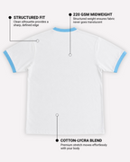 Music Is Life White & Sky Blue Ringer T-Shirt | 220 GSM 96% Cotton Lycra Ringer Tee