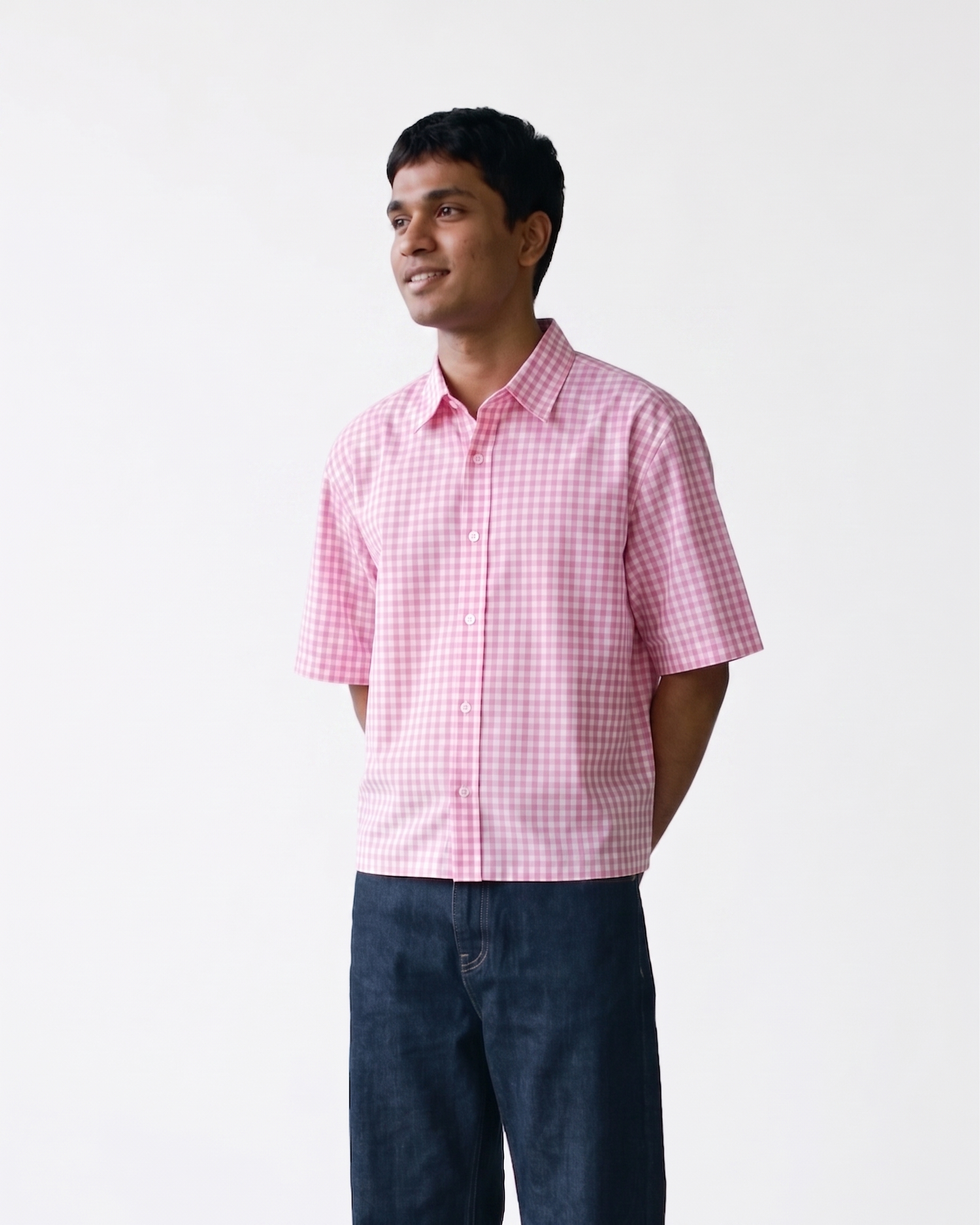 Pink Gingham Oxford Boxy Shirt | 160 GSM Cotton Oxford Check Shirt