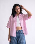 Pink Gingham Oxford Boxy Shirt | 160 GSM Cotton Oxford Check Shirt