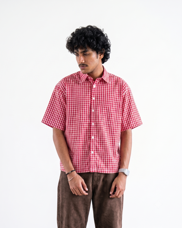 Red Picnic Oxford Boxy Shirt | 160 GSM Cotton Oxford Check Shirt
