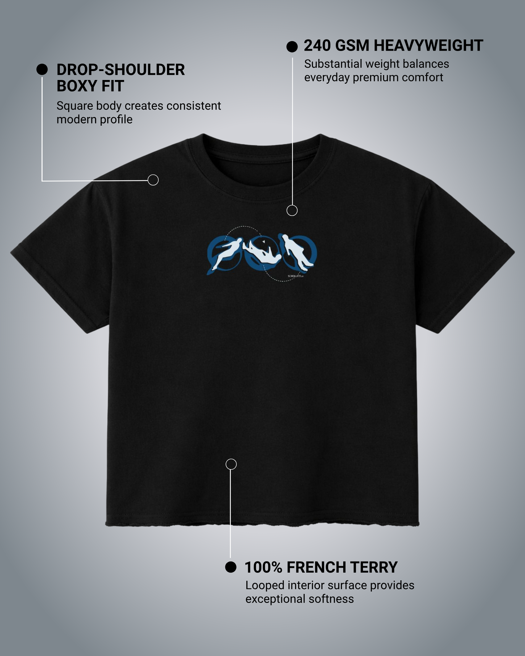 Lost In Space Black Graphic Boxy Fit T-Shirt | 240 GSM French Terry Black Graphic Tee