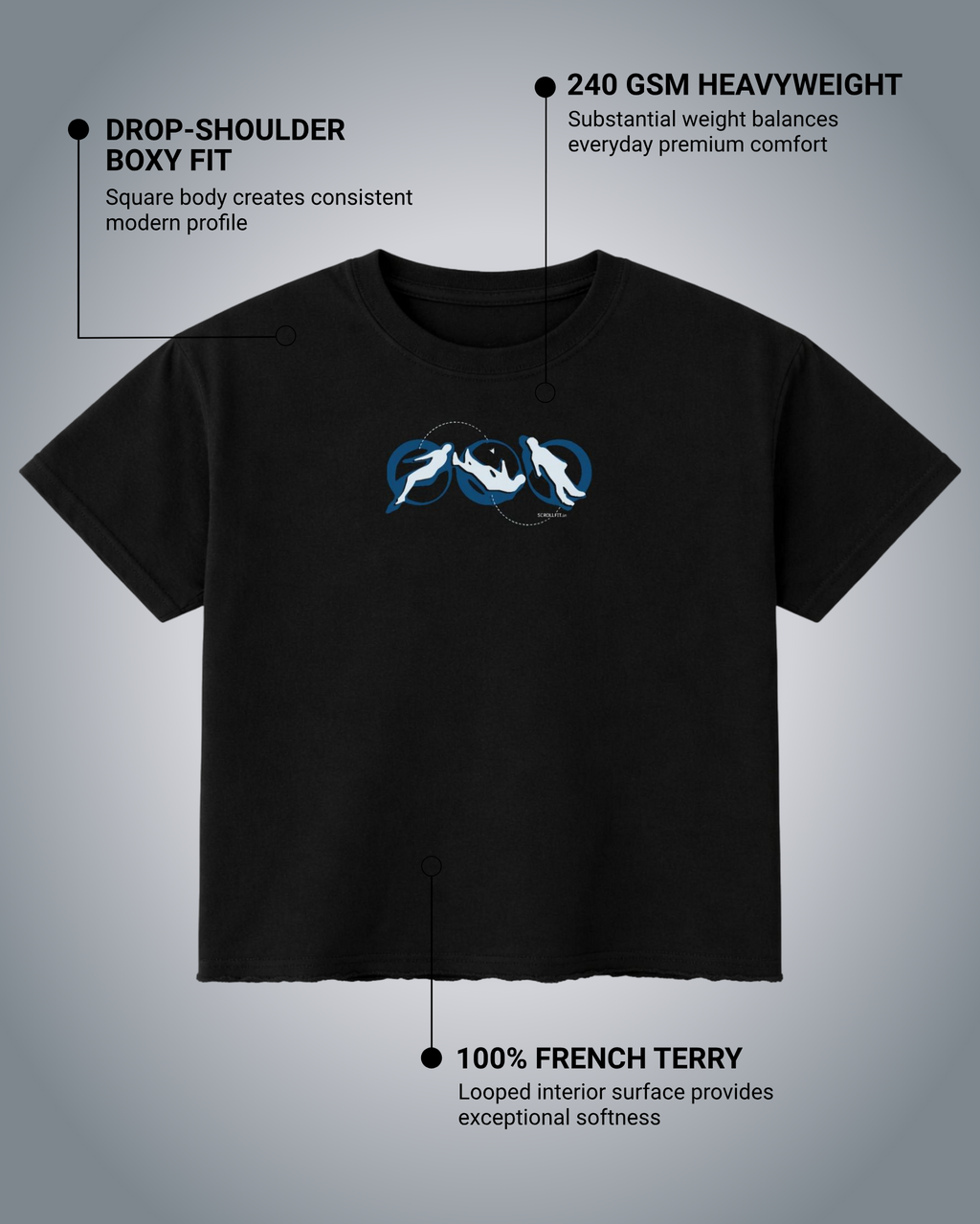 Lost In Space Black Boxy Fit T-Shirt | 240 GSM French Terry Black Graphic Tee