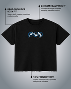 Lost In Space Black Boxy Fit T-Shirt | 240 GSM French Terry Black Graphic Tee