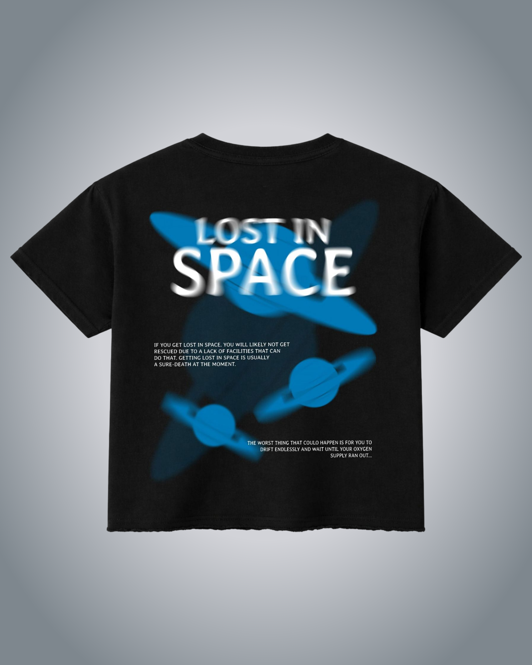 Lost In Space Black Graphic Boxy Fit T-Shirt | 240 GSM French Terry Black Graphic Tee