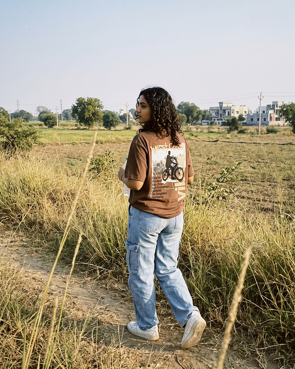 West Coast Vibes Brown Boxy Fit T-Shirt | 240 GSM French Terry Brown Graphic Tee