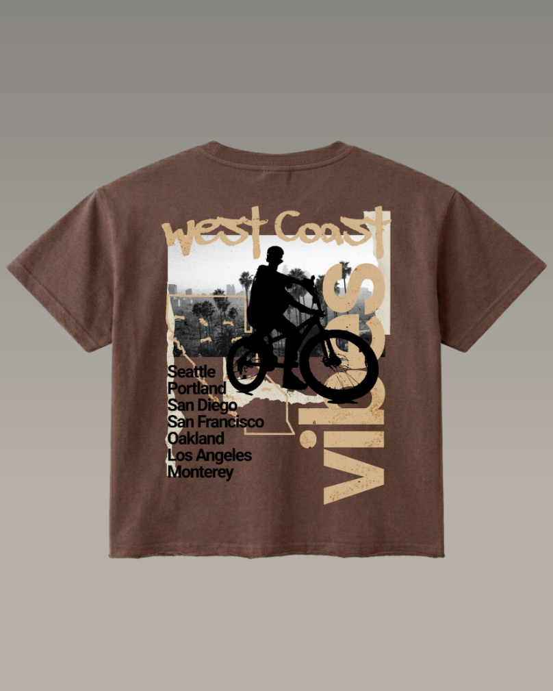 West Coast Vibes Brown Graphic Boxy Fit T-Shirt | 240 GSM French Terry Brown Graphic Tee