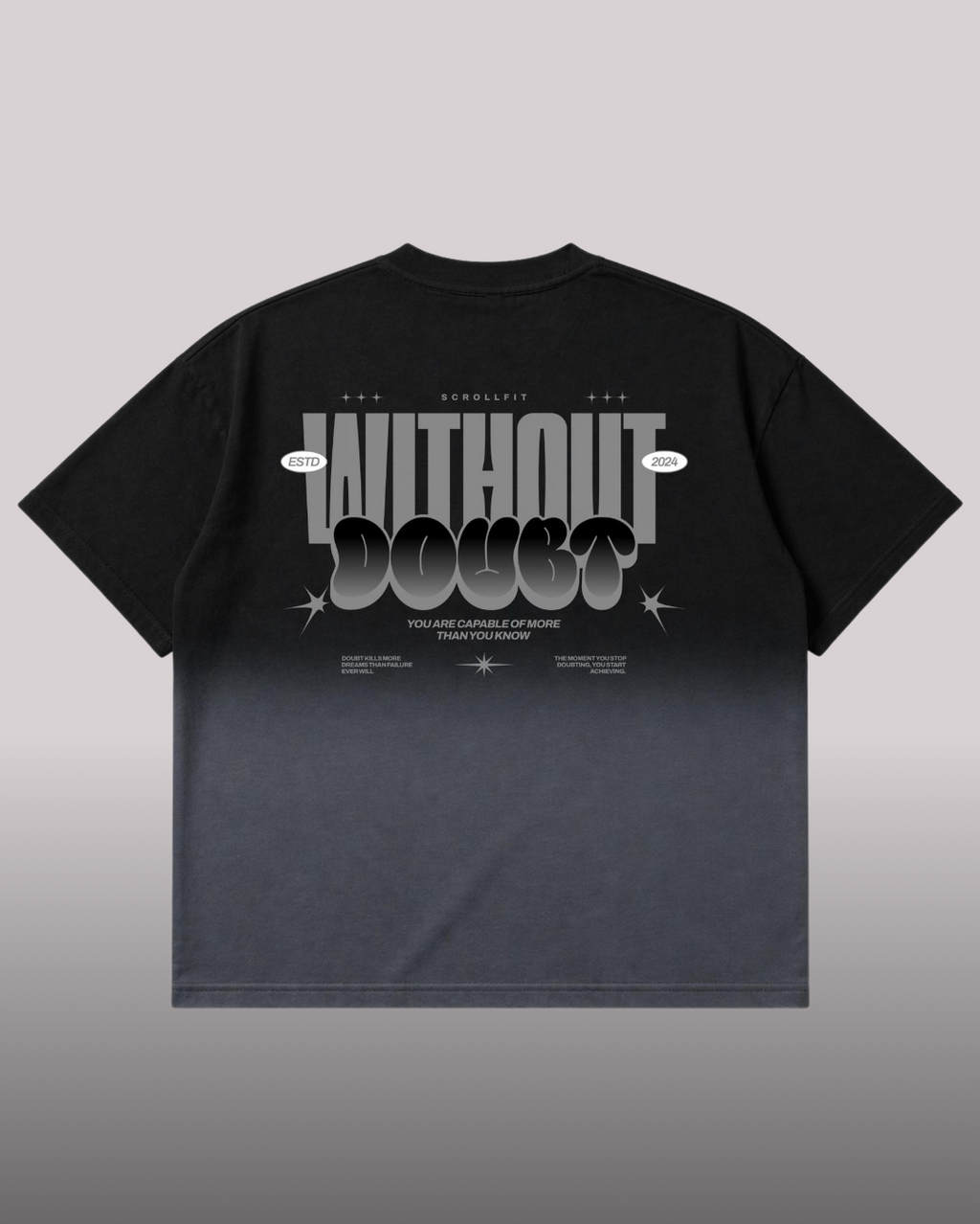 Without Doubt Boxy Fit T-Shirt | 240 GSM French Terry Black Ombré Wash Graphic Tee