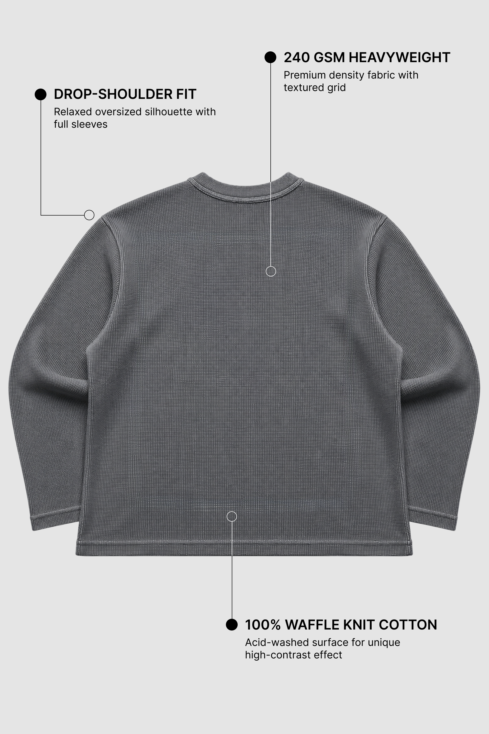 Acid Wash Waffle Knit Oversized Full-Sleeve T-Shirt